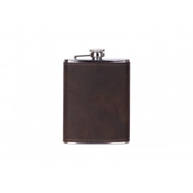 8oz/240ml Stainless Steel Flask with PU Cover (Brown W/ Black)（10/pcs）